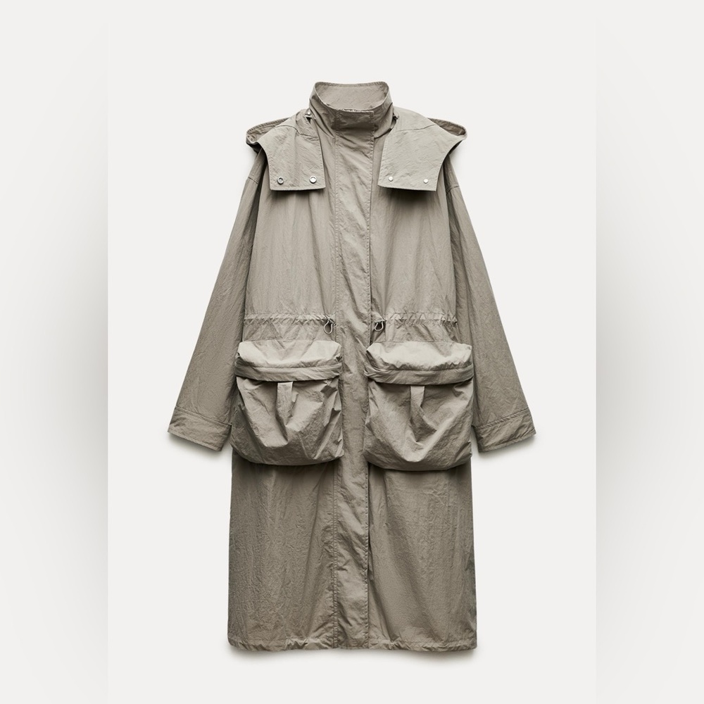 Zara Women's‎ Zip Up Hooded Lightweight Trench Coat in Taupe Size Small